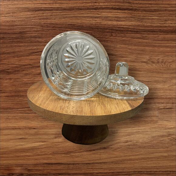 Vintage MCM Pressed Lead Crystal Trinket Candy Jar 4.5” Starburst Pattern - Picture 3 of 9